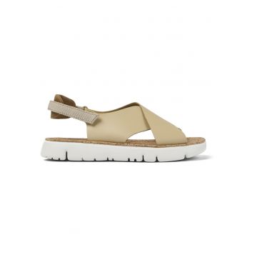 Sandale de piele cu insertii textile Oruga - Bej