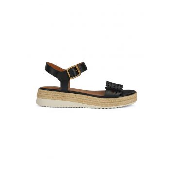 Sandale wedge de piele cu model perfoat