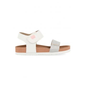 Sandale de piele ecologica cu velcro - Argintiu