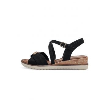 Sandale din material textil cu talpa wedge si garnituri sintetice