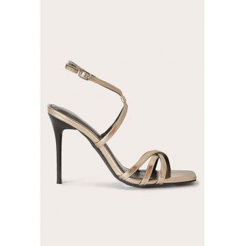 Sandale din material textil cu toc stiletto