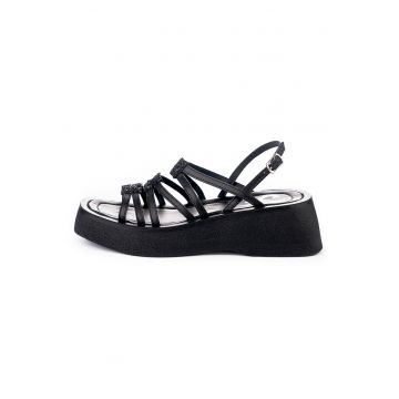 Sandale din piele cu talpa wedge Astrid