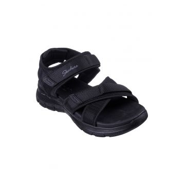 Sandale cu velcro si logo - Negru