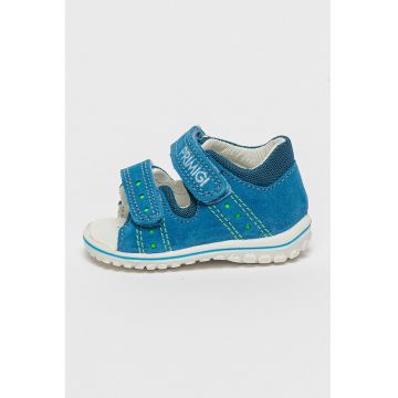 Sandale de piele intoarsa cu insertii textile - Albastru lavanda/Alb optic