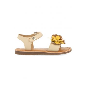 Sandale de piele cu velcro - Galben/Bej