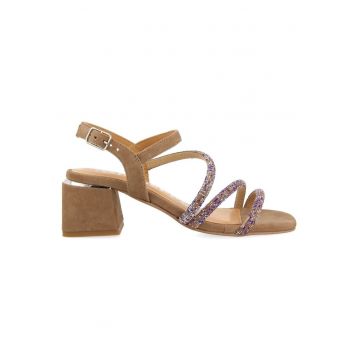 Sandale de piele intoarsa cu strasuri Cakovec - Maro taupe deschis
