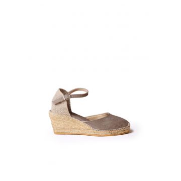 Sandale tip espadrile cu talpa wedge Caldes -  Bumbac/Material textil - Gri-Maro inchis
