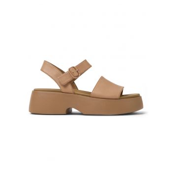 Sandale din piele cu talpa demi-wedge Tasha - Bej