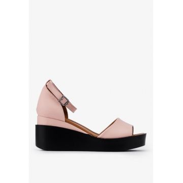 Sandale dama roz din piele cu platforma
