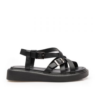 Sandale cu talpă groasă damă din piele naturală, Epica - 4003 Negru Box