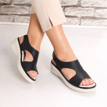 Sandale dama cu platforma Negre din Piele Ecologica pieve