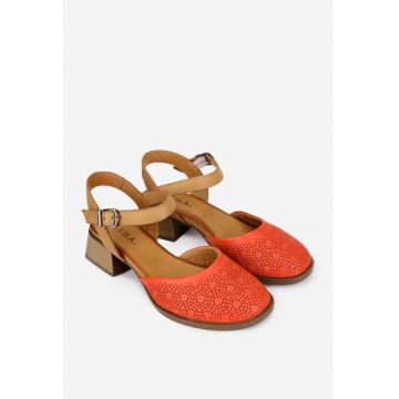 Sandale dama din piele naturala rosie cu maro