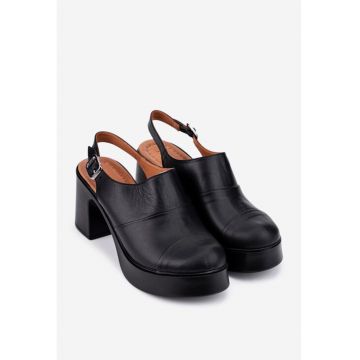 Sandale dama negre din piele cu varful acoperit