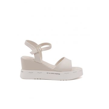 Sandale wedge din piele ecologica cu catarama - Bej deschis