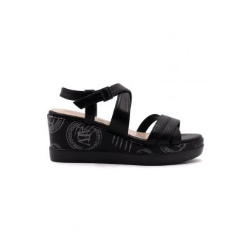Sandale wedge din piele ecologica - Negru