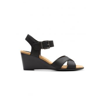 Sandale demi-wedge de piele