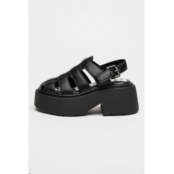 Sandale demi-wedge de piele ecologica uni