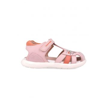 Sandale din piele cu model floral si inchidere velcro