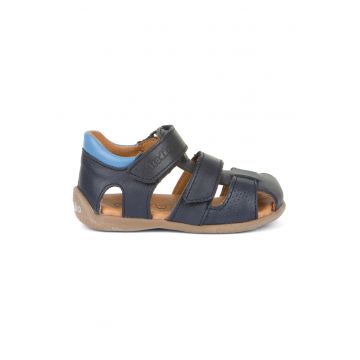 Sandale din piele cu model uni cu inchidere velcro