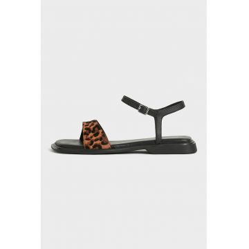 Sandale din piele cu talpa plata si animal print