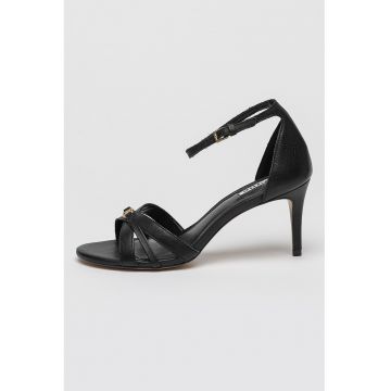 Sandale din piele cu toc clasic