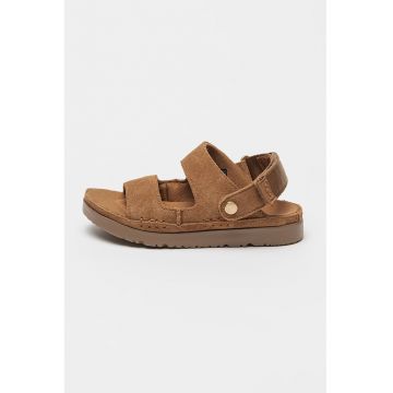 Sandale flatform din piele intoarsa cu velcro