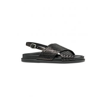 Sandale slingback din piele cu aspect tesut