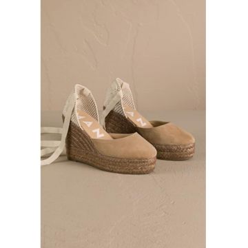 Sandale wedge de piele cu bareta infasurabila