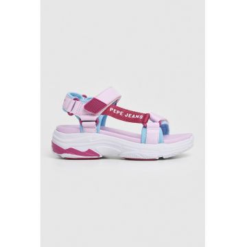 Sandale wedge de piele ecologica si material textil