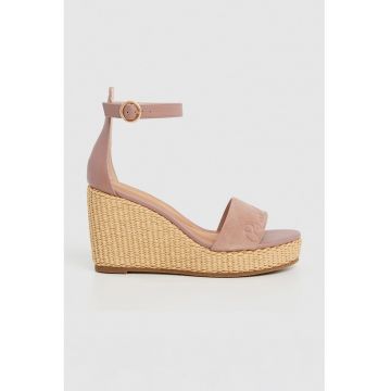 Sandale wedge de piele intoarsa