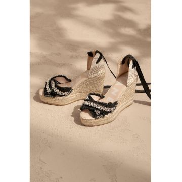 Sandale wedge tip espadrile cu strasuri