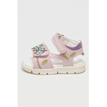 Sandale cu velcro si aplicatie florala