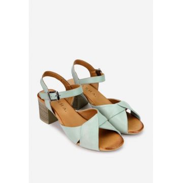 Sandale dama din piele verde deschis cu toc