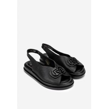 Sandale dama  negre din piele perforata