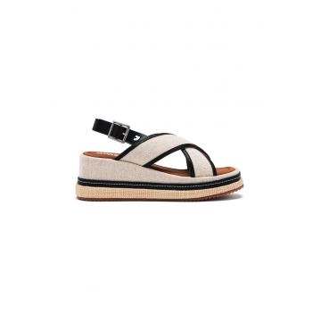 Sandale din material textil cu talpa demi-wedge