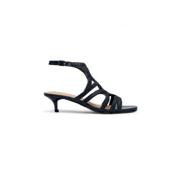 Sandale din piele cu toc kitten - Negru