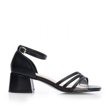 Sandale elegante damă cu toc din piele naturală, Pass Collection - 4009 Negru Box
