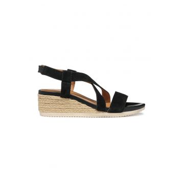 Sandale-espadrile din piele intoarsa si piele cu talpa wedge