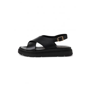 Sandale slingback de piele cu par scurt si aspect de piele de leopard
