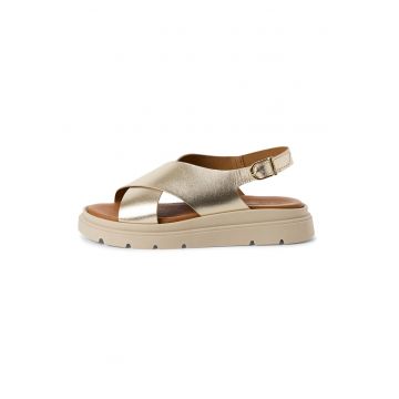 Sandale slingback de piele cu par scurt si aspect de piele de leopard