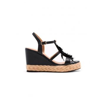 Sandale wedge de piele cu franjuri