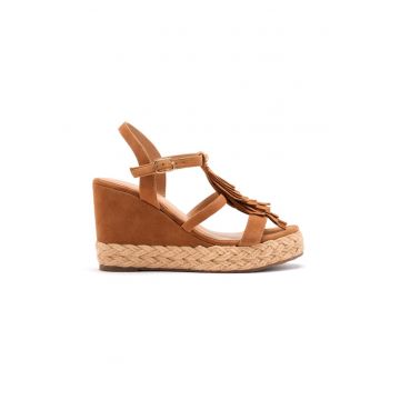 Sandale wedge de piele cu franjuri