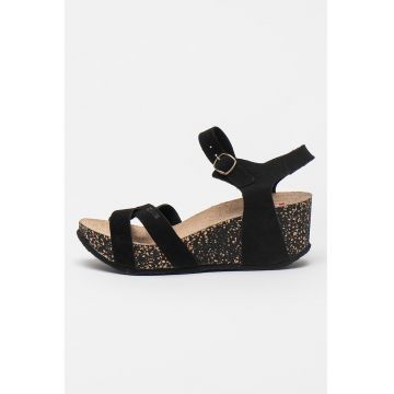 Sandale wedge de piele intoarsa