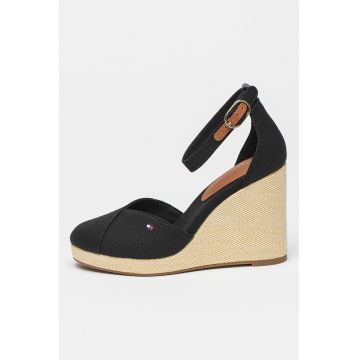 Sandale cu talpa wedge si detaliu cu logo Sall
