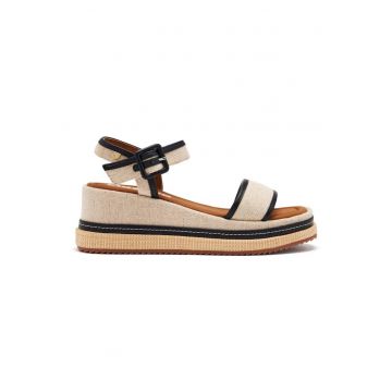 Sandale cu talpa wedge si insertii din panza - Negru