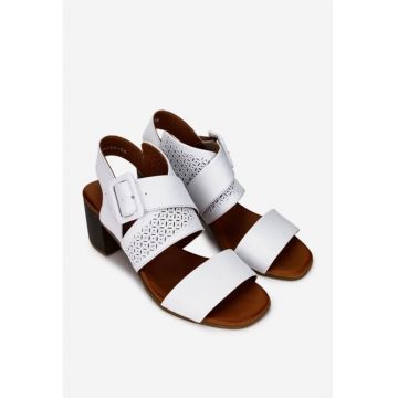 Sandale dama  albe din piele cu model perforat