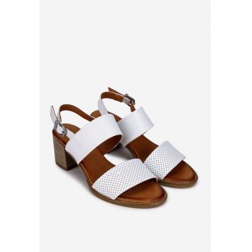 Sandale dama albe din piele naturala cu aspect perforat