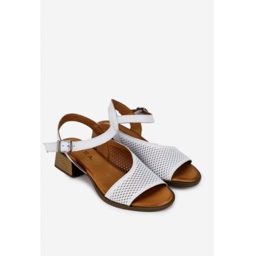 Sandale dama albe perforate din piele