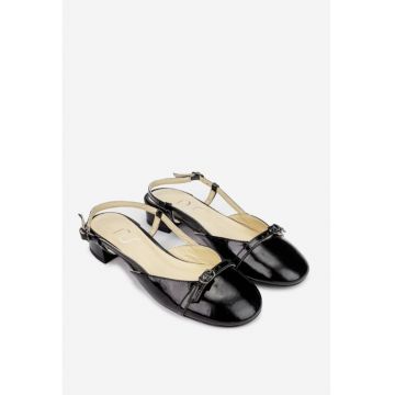Sandale dama  din piele lacuita neagra cu varful acoperit