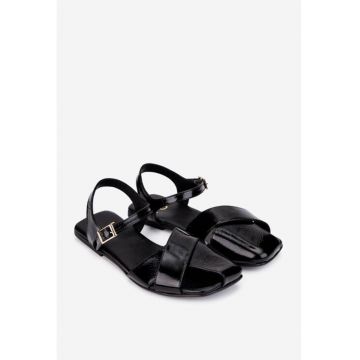 Sandale dama  din piele lacuita neagra